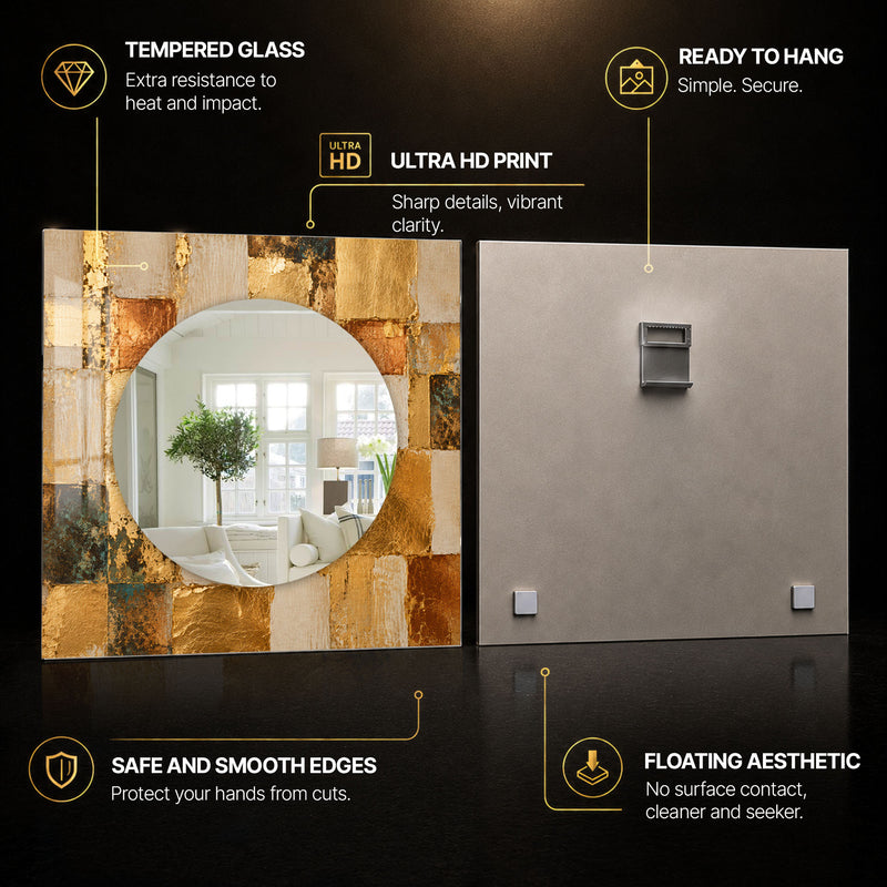 Gilded Mosaic — tempered glass, ultra HD print, ready to hang