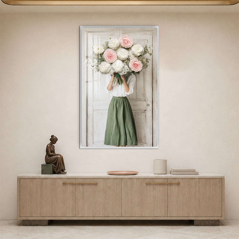 Hidden By Peonies with white frame