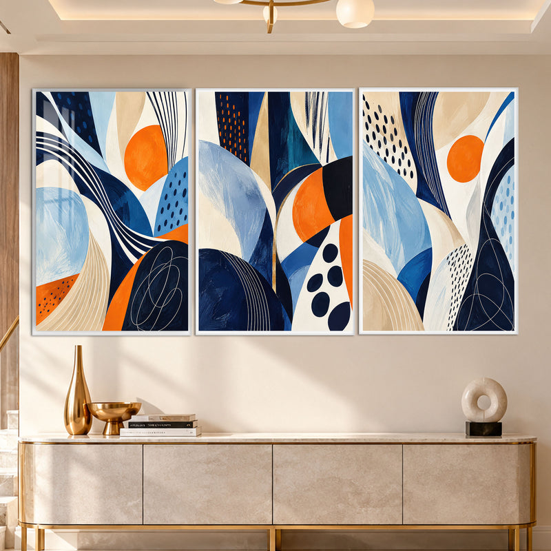 Blue Orange Abstract with white frame