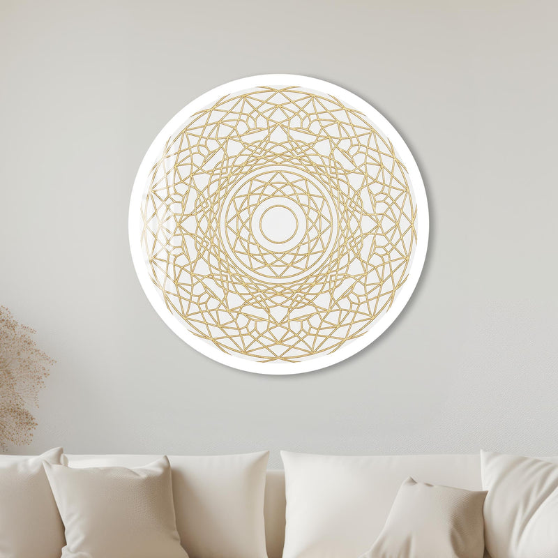Golden Radial Mandala Line Art with white frame