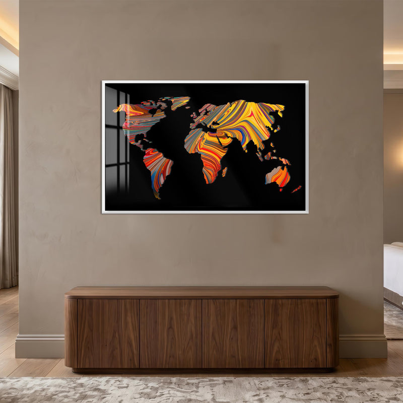 Marbled World Map with white frame
