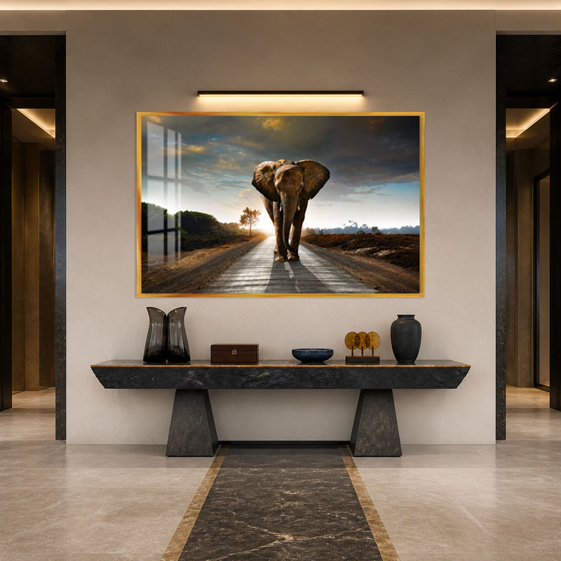 Elephant on the Open Road with gold frame