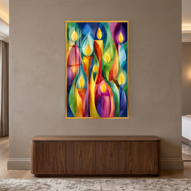 Radiant Candle Mosaic with gold frame