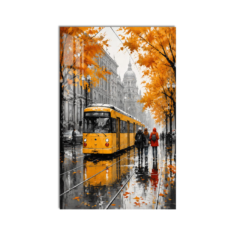 Yellow Tram in Rain product shot on white background
