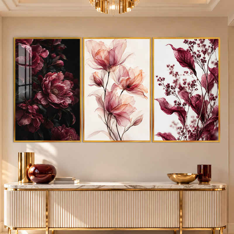 Burgundy Botanical II with gold frame