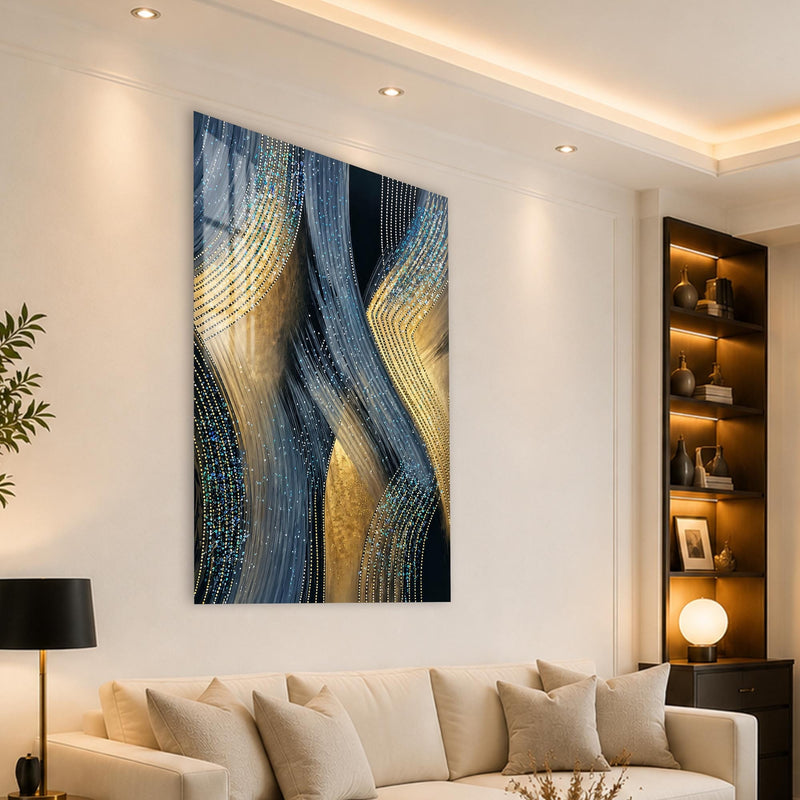 Artronauts Glass Print Gilded Sapphire Currents Glass Wall Art