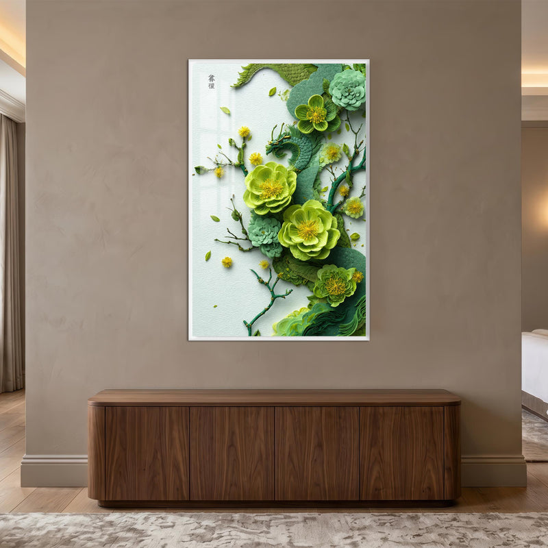 Emerald Dragon Blossoms with white frame