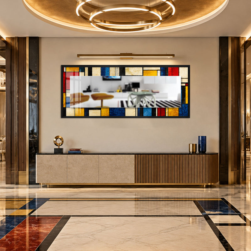Mondrian Stained Glass with gold frame