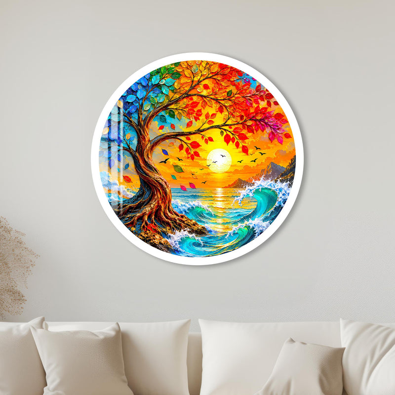Rainbow Coastal Tree with white frame
