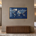 Denim World Map with gold frame