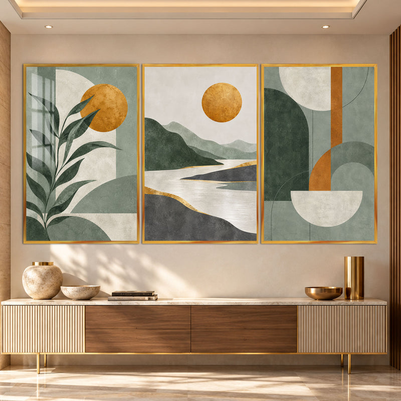 Sage Sunset with gold frame
