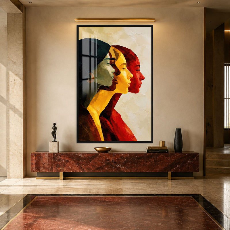 Artronauts Glass Print 12x18 cm | 4.7"x7.1" / Black Three Faces Glass Wall Art