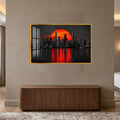 Crimson City Sunset with gold frame