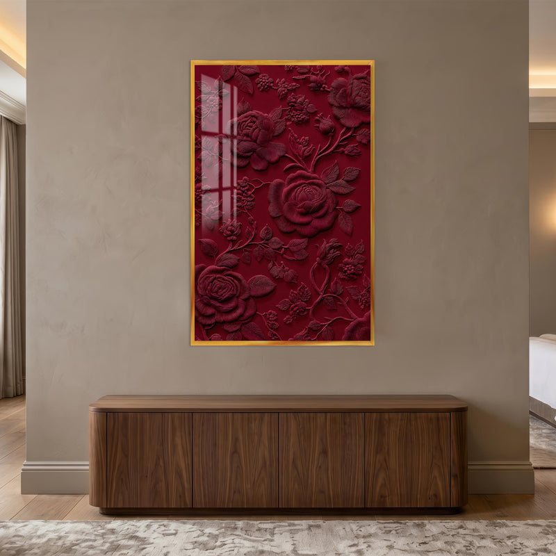 Crimson Rose Relief with gold frame
