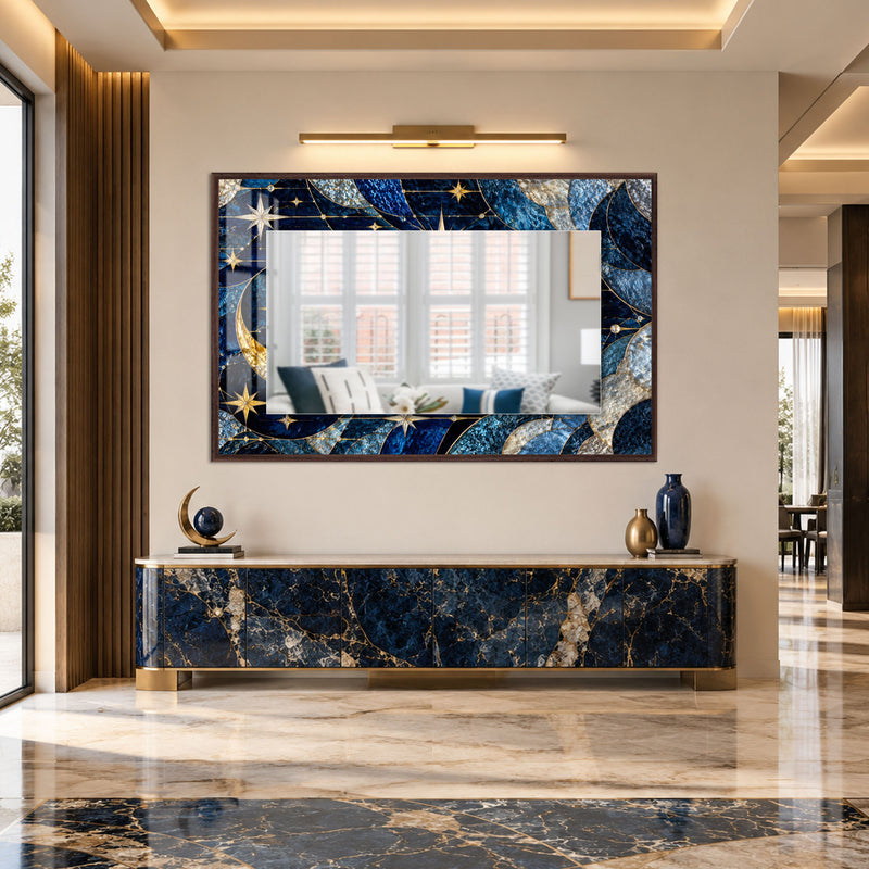 Celestial Sapphire Mosaic with walnut frame