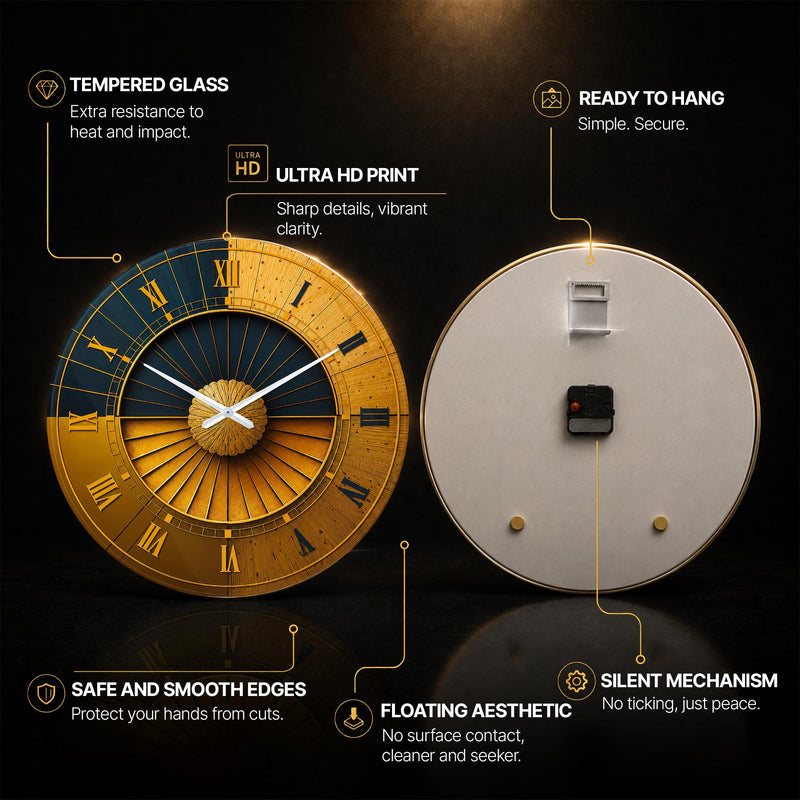 Gilded Roman Dial — tempered glass, ultra HD print, ready to hang