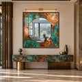 Verdigris Copper with walnut frame