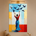 Woman Releasing Birds in a modern room