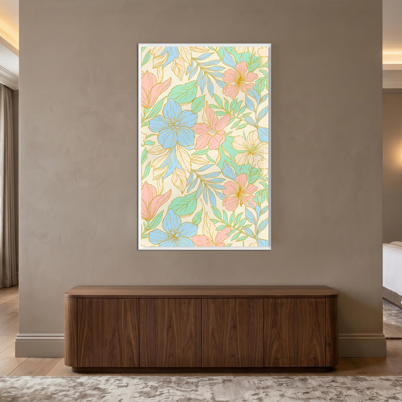 Pastel Garden Blooms with white frame