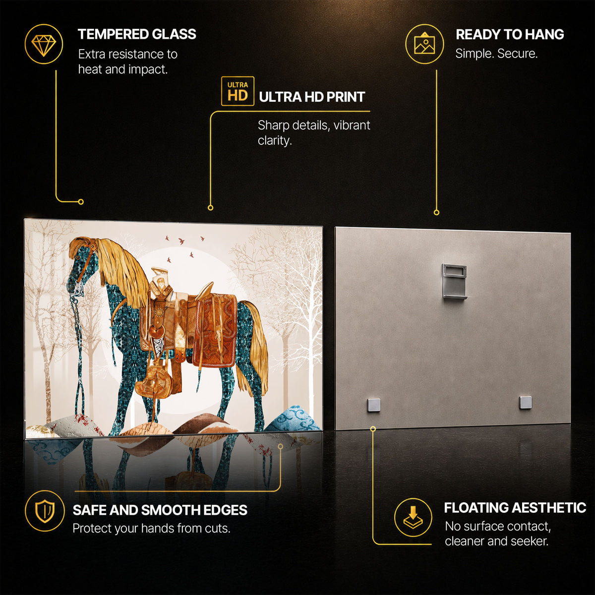 Collage Horse in Harness — tempered glass, ultra HD print, ready to hang