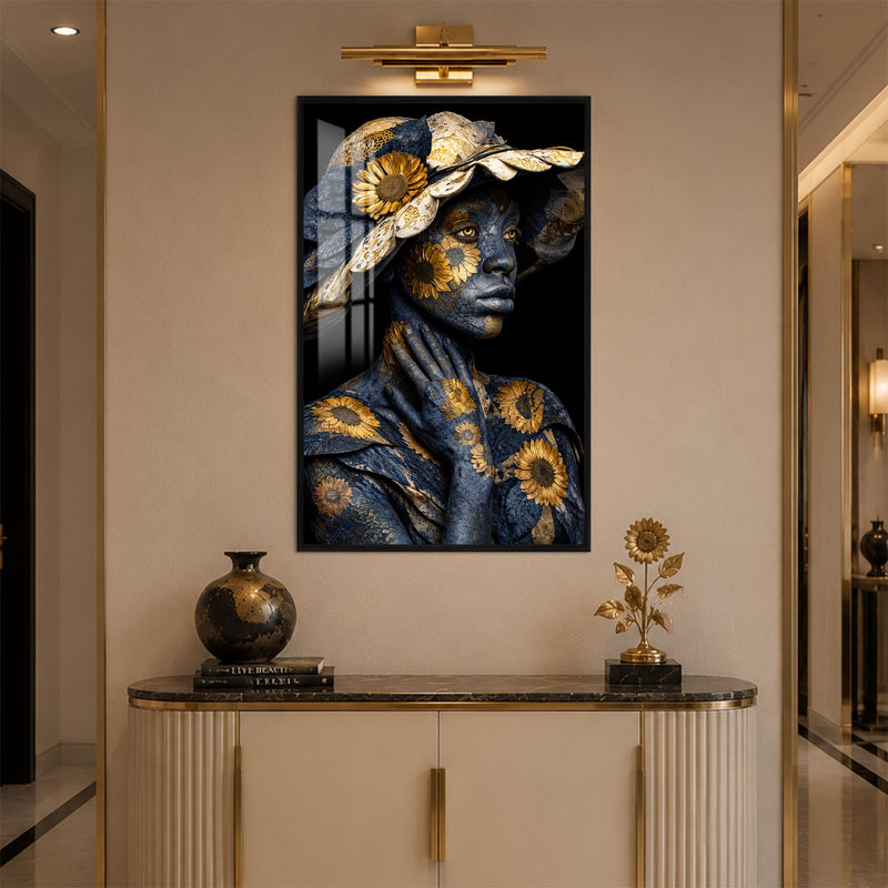 Gilded Sunflower Muse with black frame