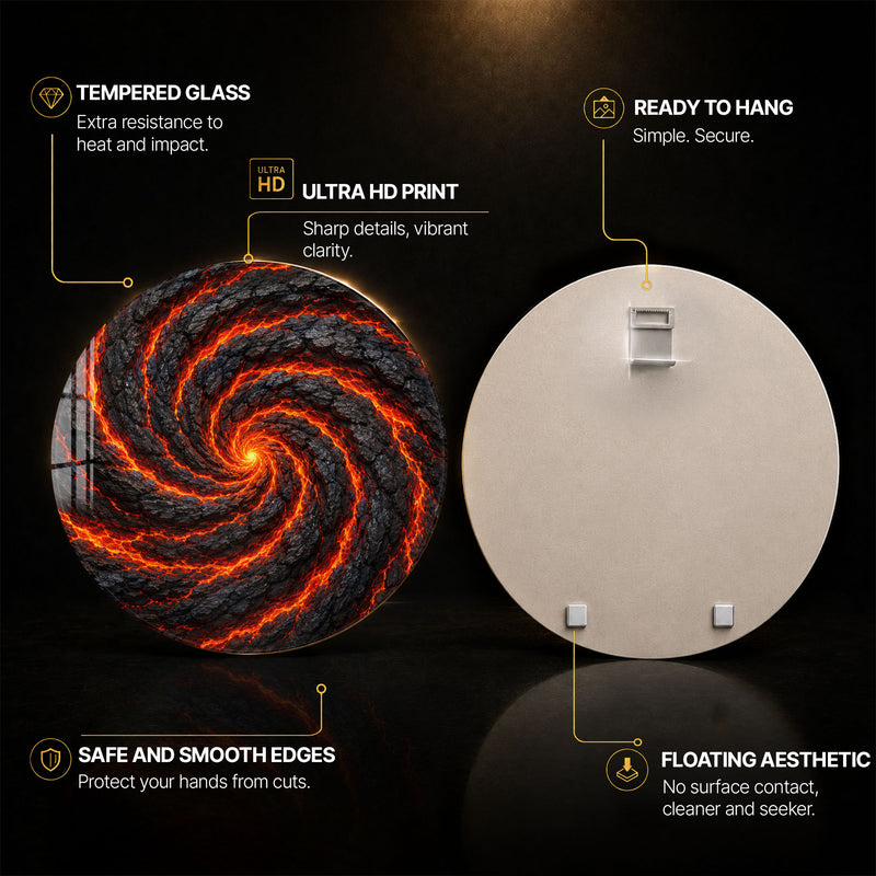 Molten Lava Vortex — tempered glass, ultra HD print, ready to hang