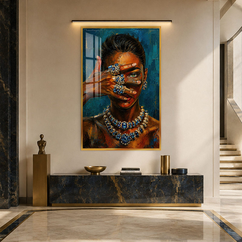 Artronauts Glass Print 12x18 cm | 4.7"x7.1" / Gold Sapphire Gaze Glass Wall Art
