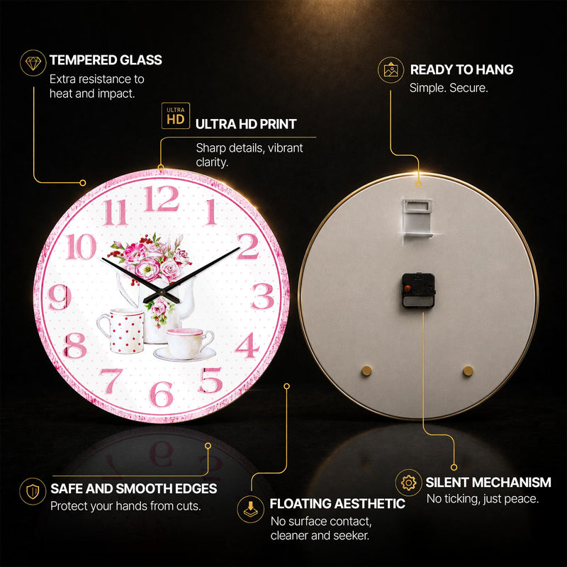 Pink Floral Tea Time — tempered glass, ultra HD print, ready to hang