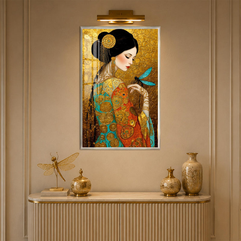 Golden Dragonfly Muse with silver frame