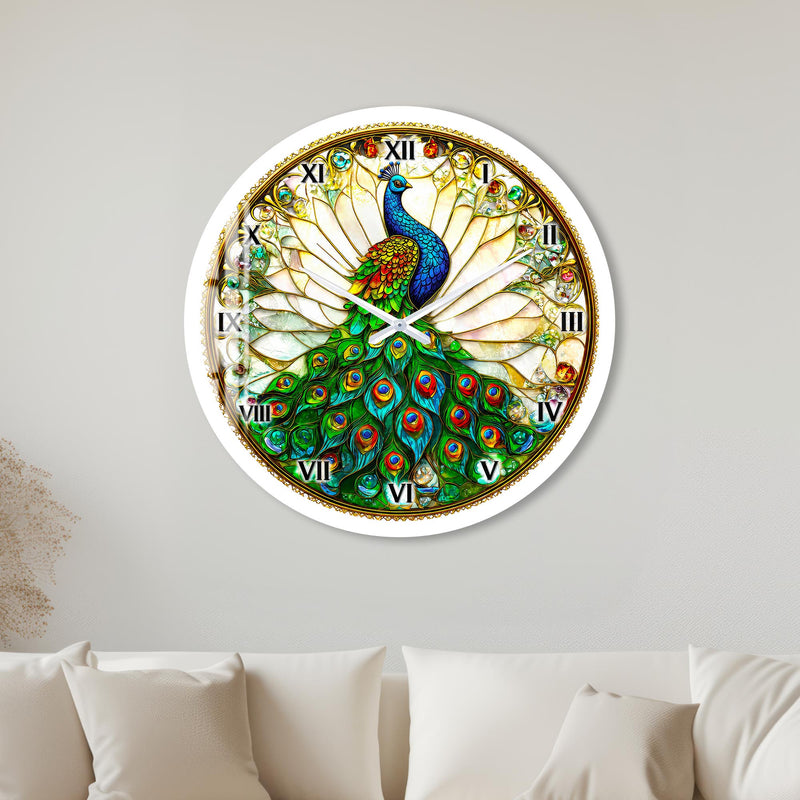 Stained Glass Peacock with white frame