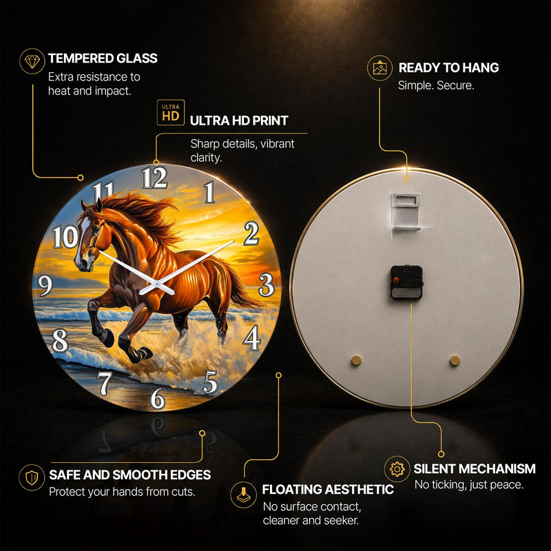 Sunset Stallion — tempered glass, ultra HD print, ready to hang