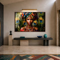 Peacock Queen Portrait with walnut frame