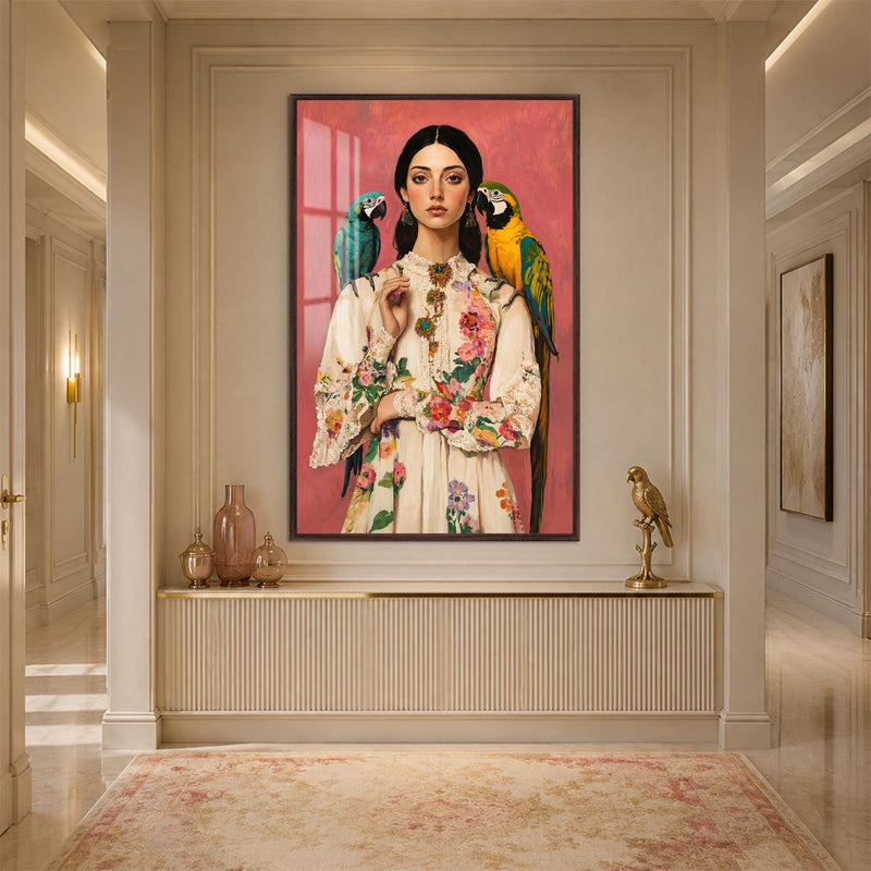 Artronauts Glass Print 12x18 cm | 4.7"x7.1" / Walnut Parrot Garden Portrait Glass Wall Art