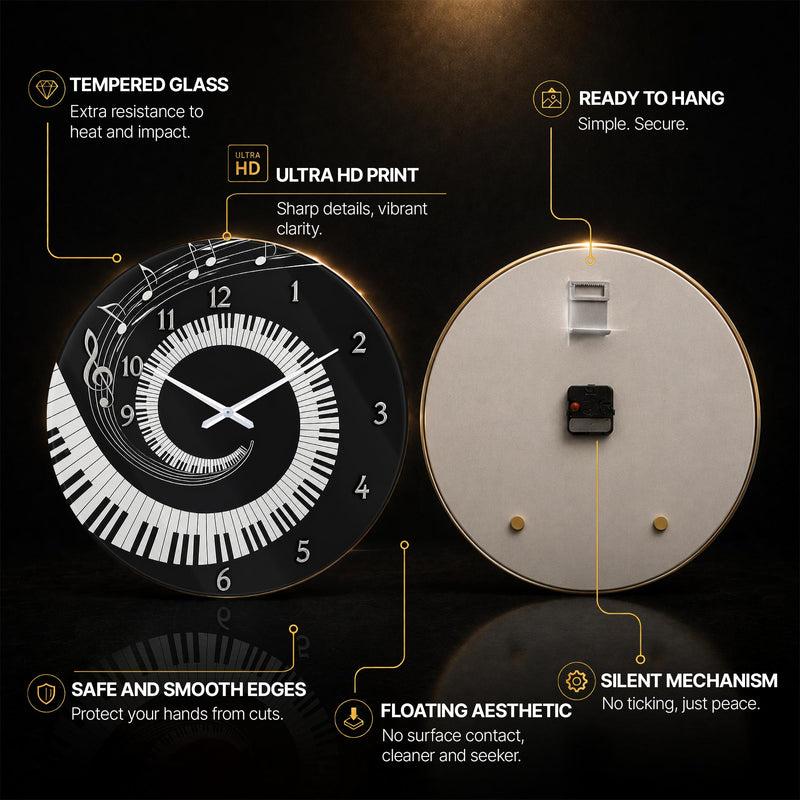 Spiral Piano Melody — tempered glass, ultra HD print, ready to hang