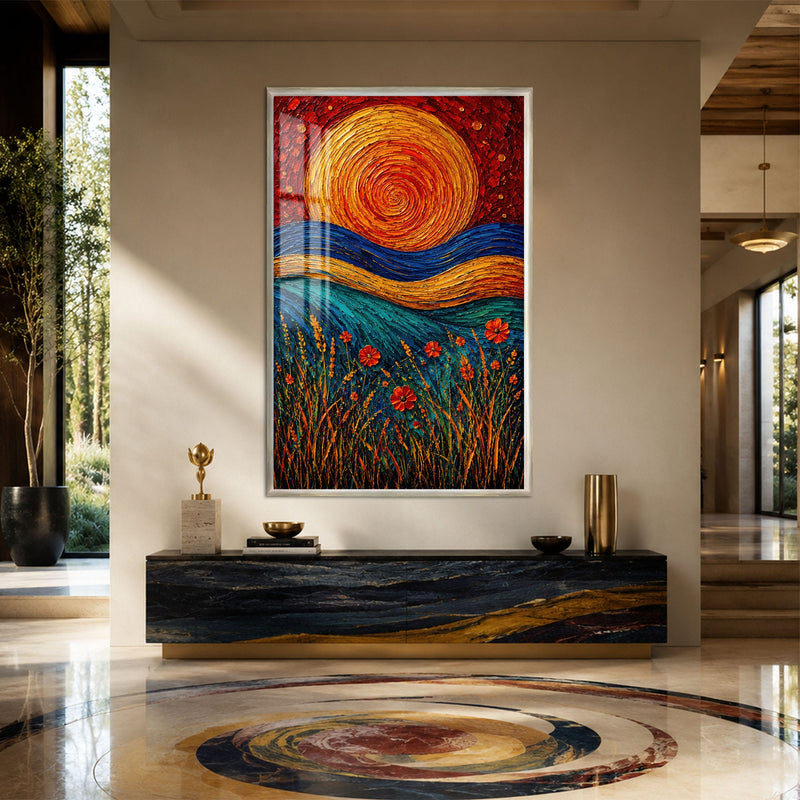Artronauts Glass Print 12x18 cm | 4.7"x7.1" / Silver Spiral Sun Meadow Glass Wall Art