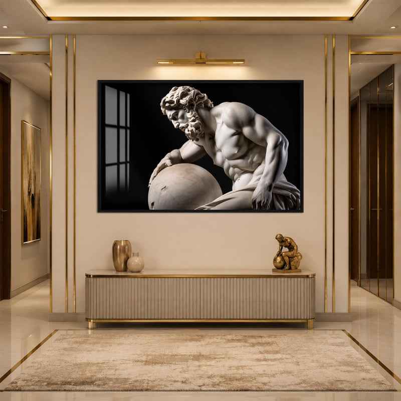 Artronauts Glass Print 18x12 cm | 7.1"x4.7" / Black Classical Marble Study Glass Wall Art