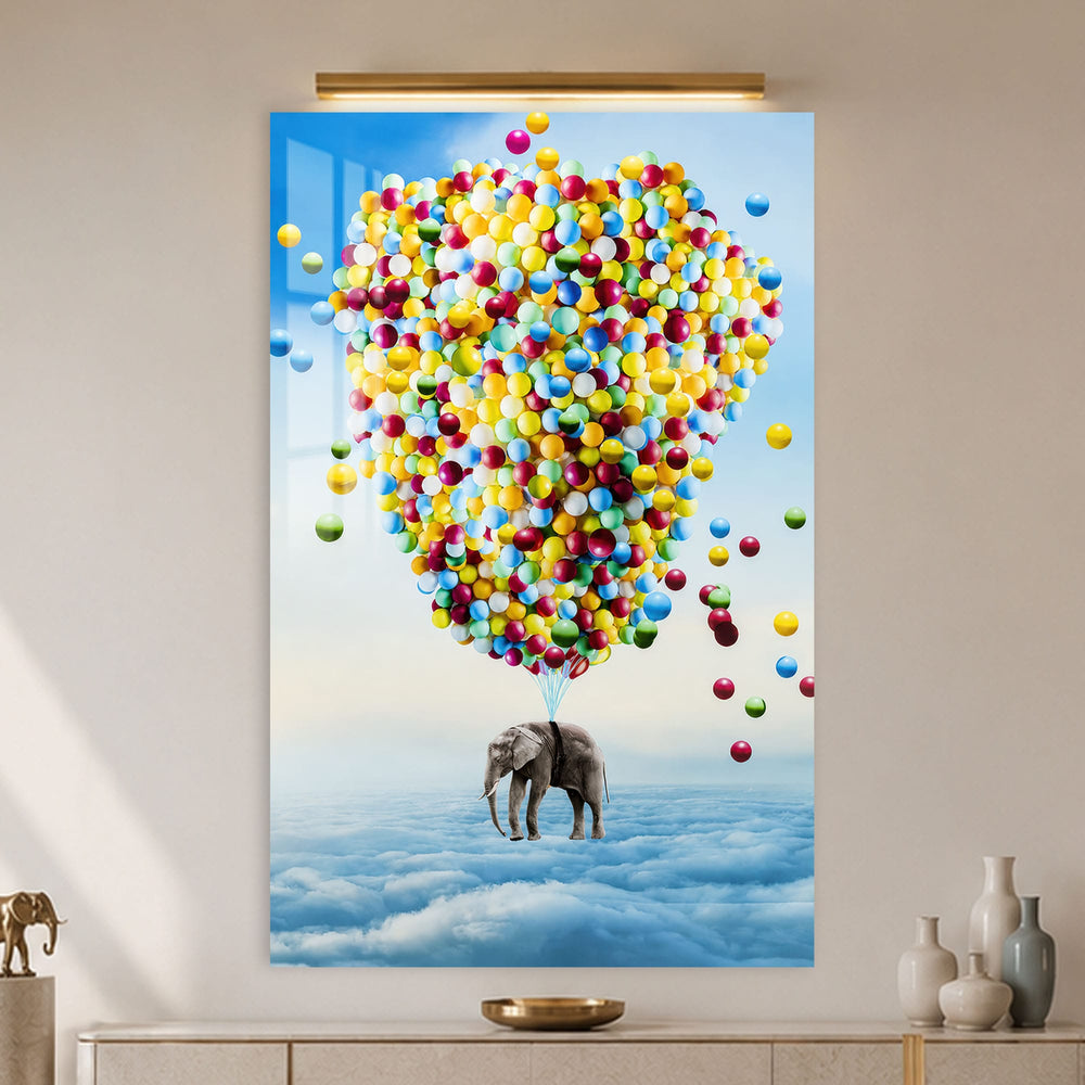 Artronauts Glass Print Elephant Balloon Adventure Glass Wall Art