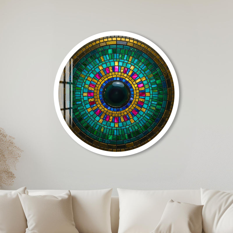 Concentric Emerald Iris Mandala with white frame