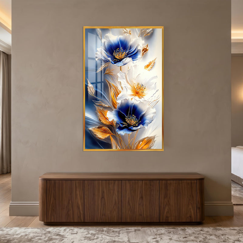Gilded Blue Blossoms with gold frame
