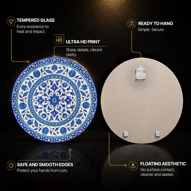 Iznik Floral Medallion — tempered glass, ultra HD print, ready to hang
