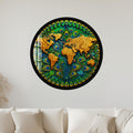 Peacock World Map with black frame