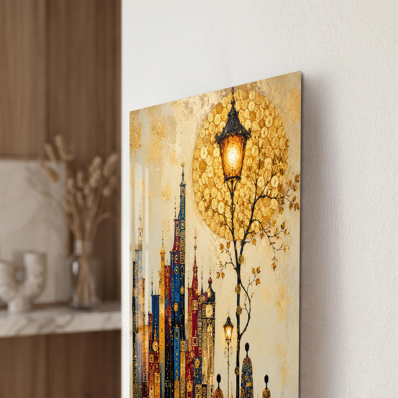 Artronauts Glass Print Golden City Promenade Glass Wall Art