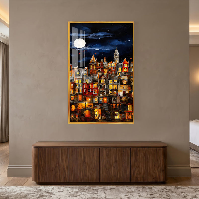 Moonlit City Glow with gold frame