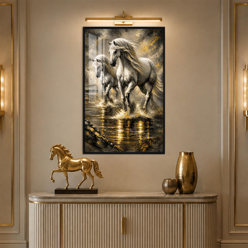 Galloping White Horses with black frame