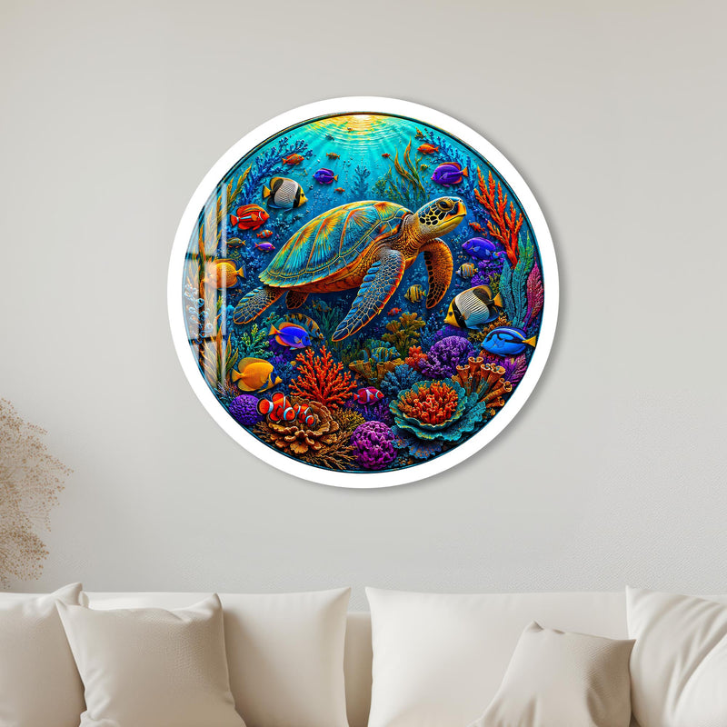 Vibrant Sea Turtle Reef with white frame