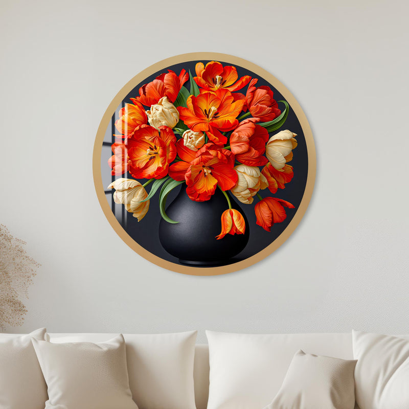 Fiery Tulip Bouquet with gold frame