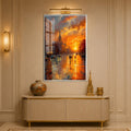 Rainy City Sunset with silver frame