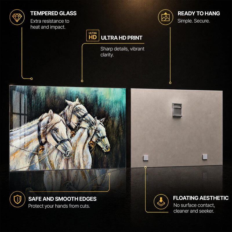 Artronauts Glass Print Three White Horses Glass Wall Art