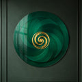 Emerald Spiral — tempered glass, ultra HD print, ready to hang