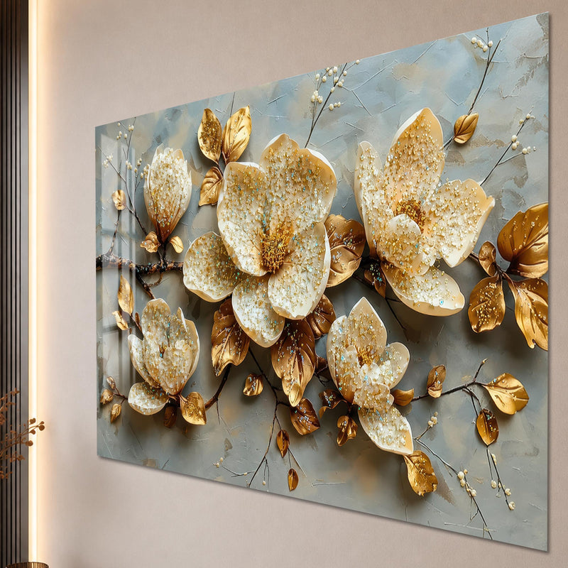 Artronauts Glass Print Jewelled Gold Magnolia Glass Wall Art